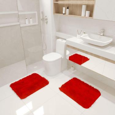 Imagem de Kit Tapete Banheiro Felpudo Peludo Vermelho 40 X 60 Cm