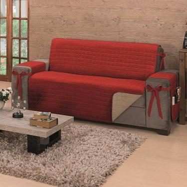 Imagem de Protetor De Sofá Dupla Face Premium 2 E 3 Lugares - Vermelho/cáqui