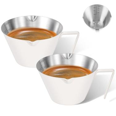 Imagem de carrottimes Pacote com 2 xícaras de café expresso de aço inoxidável, acessórios de café expresso, copo medidor de metal de bico duplo com escala dupla, copo de café expresso, peso de grão de café