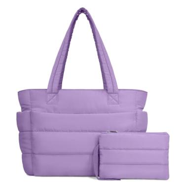 Imagem de TOPDesign Bolsa feminina acolchoada com compartimentos, bolsa de ombro acolchoada para trabalho, viagens, academia, Roxo claro, Large, Moderno, moderno, elegante