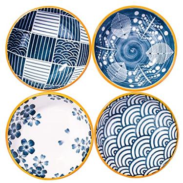 Imagem de Cerficer Conjunto de 4 acompanhamentos japoneses, prato de porcelana para molho de soja, tigela de tempero, pratos de molho de soja, conjunto de 4