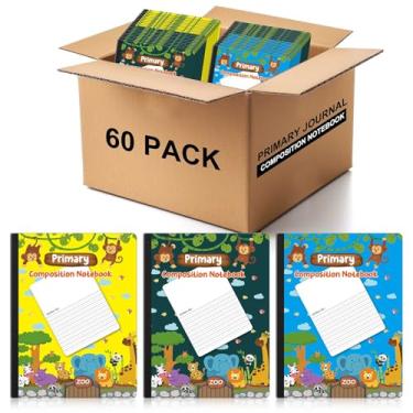 Imagem de Dunzoom Pacote com 60 cadernos de composição primária K-2 com espaço para imagens 24,8 cm x 19,5 cm Pré-escola K-2 Livros de composição de diário primário para escrita à mão, material escolar