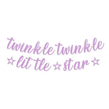 Imagem de Faixa pré-amarrada Twinkle Twinkle Little Star - Decoração de chá de bebê com tema de estrela roxa com glitter para meninos ou meninas, perfeita para festa de revelação de gênero/festa de aniversário