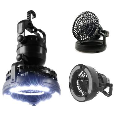 Imagem de Wakeman Lanterna LED, ventilador 2 em 1 alimentado por bateria e lanterna ao ar livre (luz de emergência, ventilador portátil, equipamento de acampamento para caminhadas, pesca e interrupções), preta, 15,8 cm x 15,8 cm x 17,7 cm (75-cmp1026)