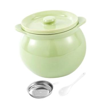 Imagem de Bothyi Recipiente de cerâmica para gordura com filtro, recipiente para condimentos, óleo de fritura, de cozinha para chá, doces, banha de porco, grelha, 1400ml Verde