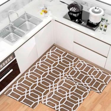 Imagem de Kit Tapete Passadeira de Cozinha Antiderrapante Absorvente (Diamantes Caramelo)