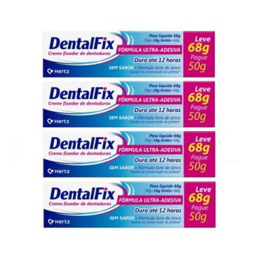 Imagem de kit 4 Creme Fixador DentalFix Sem Sabor 68g - Hertz