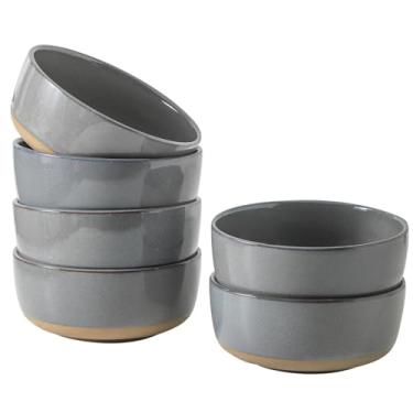 Imagem de Hasense Tigelas de sopa de porcelana de 850 g, tigelas de cereais de 15 cm - conjunto de 6 tigelas de cerâmica cinza escuro para sopa, cereal, aveia, frutas, arroz - seguro para lava-louças e