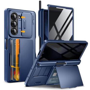 Imagem de TONGATE Capa para Z Fold 6, [protetor de tela de privacidade antiespião e capa de câmera deslizante] [suporte de cartão e suporte de caneta S] capa de telefone com suporte de carteira de proteção de