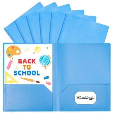 Imagem de Pacote com 6 pastas com bolsos azuis, 2 pastas de plástico com bolsos para pasta de arquivos escolares para documentos, tamanho carta com compartimento para cartão de visita, volta às aulas