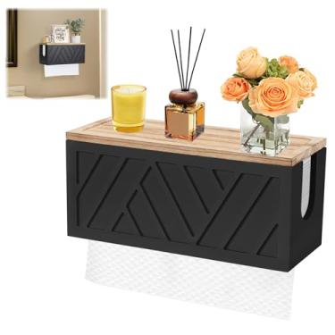 Imagem de Dispensador de toalha de papel de madeira maciça, suporte de papel toalha com bandeja superior removível suporte de parede ou suporte de papel dobrável em Z multidobra em C para decoração de banheiro