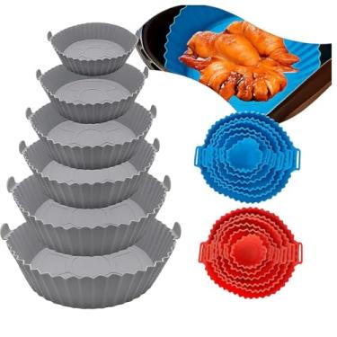 Imagem de Kit com 6 Formas de Silicone Antiaderente para Air Fryer Reutilizável Universal Compatível com Forno Microondas e Fritadeira Elétrica - Cores Sortidas