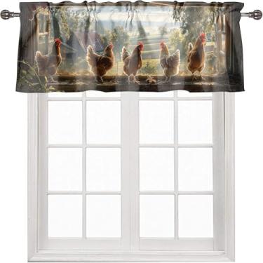 Imagem de Cortinas de galo para cozinha, fazenda, campo, quinta, animal, galinha, privacidade, janela, sanefas, para sala de estar, quarto, banheiro, 137 x 45 cm, 1 painel