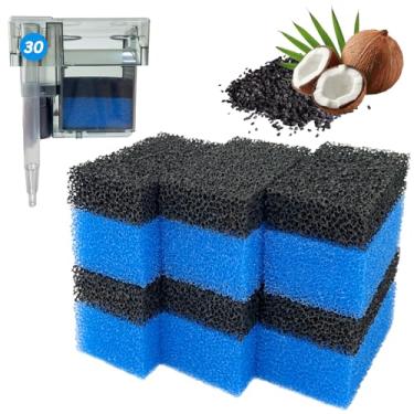 Imagem de SHIGATSU Pacote com 12 esponjas de filtro de aquário de substituição e almofada de carbono ativado para filtro de energia AquaClear 30, kit de manutenção para aquário de 10 a 76 litros