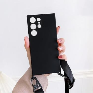 Imagem de HJZSZX Para Samsung S23Ultra Cor Sólida Matte Pendurável Corda Macia TPU Capa de Telefone À Prova de Choque Capa Traseira (Para Samsung S23Ultra/Preto)