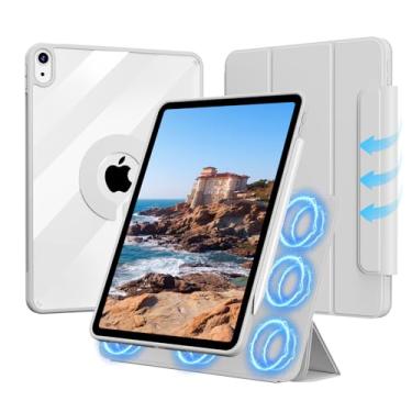 Imagem de KVTVOU Capa para iPad (A16) 11ª/10ª geração (2025/2022, 11/10,9 polegadas) com fecho, capa de suporte múltipla destacável magnética inteligente, capa traseira transparente de policarbonato rígido e