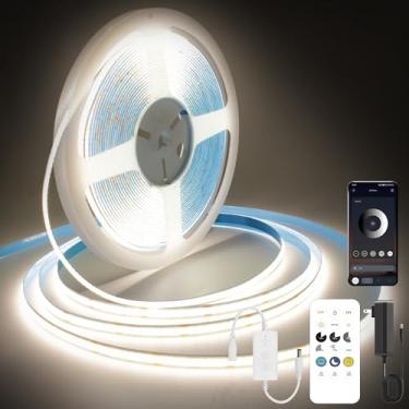Imagem de Pandery Fita de luzes LED COB branco natural, kit de fita de luz LED regulável de 24 V com controle remoto e aplicativo, 4000K 24FT/7,5 m 8 mm de largura Ra> 90 fitas flexíveis cortáveis para quarto