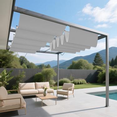 Imagem de Goleray Cobertura De Substituição Para Pérgola Retrátil 3' X 16', Toldo Pátio, À Prova D'Água Áreas Externas Com Ferragens Cabos, Deck, Varanda, Garagem E Quintal, Cinza Claro