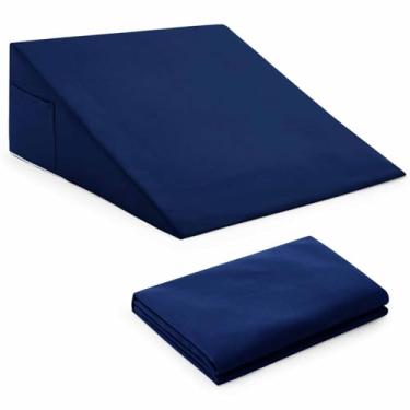Imagem de Horbaunal Capa de almofada de cunha de cama azul marinho com design de zíper, protetor de fronha de cunha com bolso lateral para armazenamento, 66 cm C x 63 cm L x 19 cm A (travesseiro não incluído)