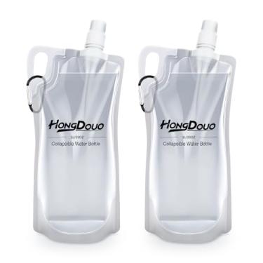 Imagem de Garrafas de água dobráveis, cantinas pacote com 2 (total de 1L) - mosquetões e alças duráveis. Esprema a água através de um filtro ou use como garrafas de água