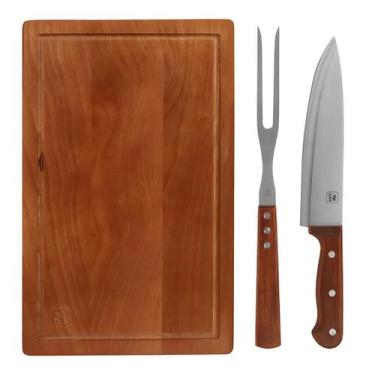 Imagem de Kit Churrasco 3 Peças Madeira Natural Com Tábua - BEL