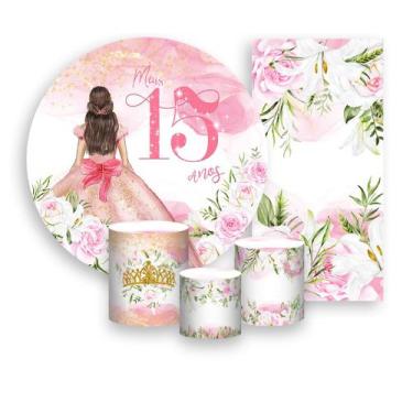Imagem de Kit Painel De Festa + Trio Capa Cilindro + Faixa Veste Fácil - 15 Anos