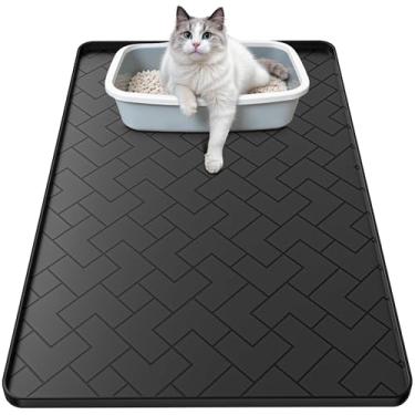Imagem de Tapete de areia de silicone para gatos para caixa de areia 61 cm x 38 cm - Tapete de armadilha de areia para gatos fácil de limpar, impermeável, à prova de urina e antiderrapante para manter o chão
