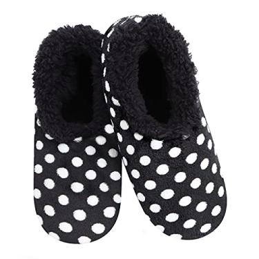 Imagem de Snoozies Meias femininas forradas com sherpa – Pantufas fofas e fofas com sola antiderrapante – Pantufas femininas quentes, Pontos, Medium Narrow