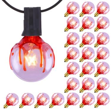 Imagem de NIOSTA Pacote com 25 lâmpadas de substituição G40, lâmpadas de vidro incandescente de 5 W 120 V, para luzes de corda E12 ao ar livre, vermelho claro Halloween
