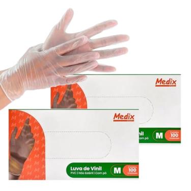 Imagem de Kit 2 Luva de Vinil Descartável Transparente com Pó, Ambidestra, Tamanho M, 200 Unidades, Uso Geral, Não Estéril