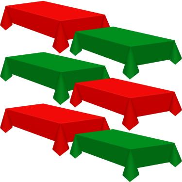 Imagem de Toalha de mesa de plástico descartável para mesas retangulares 137 x 260 centímetros capa de mesa impermeável para ação de graças Halloween Natal festas de formatura (vermelho, verde escuro, 24 peças)