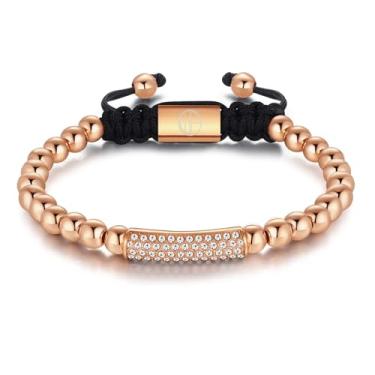 Imagem de WP WEPICK Pulseiras masculinas banhadas a ouro 18 quilates com cruz de estrela de oito garras, trevo de quatro folhas, coração e gato, pulseira com pingente de aço inoxidável, contas de ouro