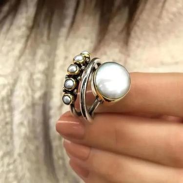 Imagem de Anel de Dedo com Pérola Falsa - Estilo Boho Vintage Feminino, 8, R, 17