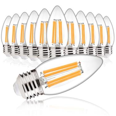 Imagem de ALAMPEVER Lâmpada LED superbrilhante regulável de 800lm, lâmpada LED E26 equivalente a 100 watts, lâmpada candelabro de LED branco suave B11 2700K, 5,5 W, pacote com 12