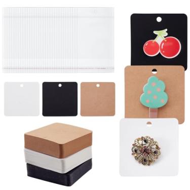 Imagem de AHANDMAKER Broche de 3 cores, 210 peças, broches, cartões, broches, papel kraft em branco, broche quadrado e grampos de cabelo, suporte para exibição de cartão, brinco, porta-cartões com orifício