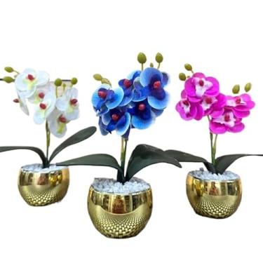 Imagem de Decoração Sala, kit três vasinhos mini arranjo de orquídeas permanentes efeito real decoração(TRIO MODELO 9)
