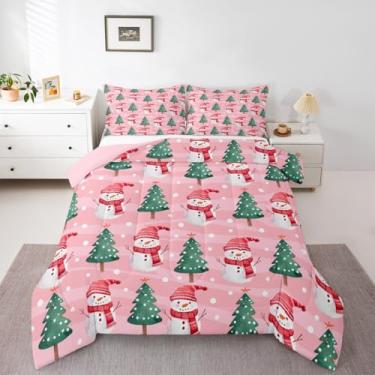 Imagem de Feelyou Jogo de cama Kawaii de boneco de neve, macio para meninos e meninas, conjunto de edredom casal com tema de Natal, edredom de microfibra, 3 peças com 2 fronhas