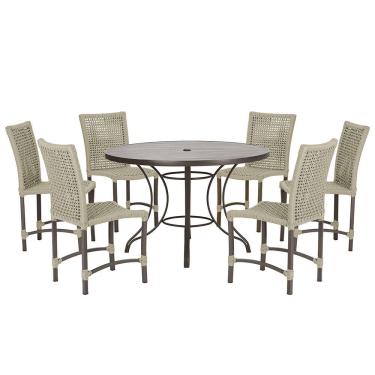 Imagem de Mesa Ascoli 120 Cm com 6 Cadeiras Cannes de Alumínio, Pintura Marrom e Trama Tela de Corda Náutica