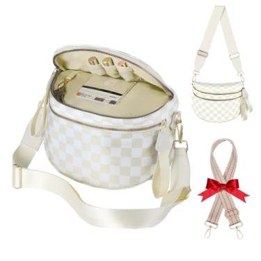 Imagem de Bolsa transversal quadriculada para mulheres, bolsa de nylon com alça ajustável, bolsa de cintura grande, pochete feminina grande, Xadrez bege