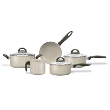 Imagem de Jogo De Panelas Brinox Antiaderente Ceramic Life 5 Peças Vanilla