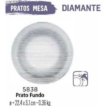 Imagem de Jogo De Prato Diamante 04 Pratos Vidro Fundos Sopa Caldos