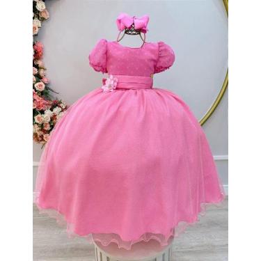 Imagem de Vestido Infantil Longo Rosa Chiclete com Broche e Aplique de Flor para