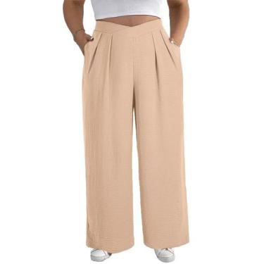 Imagem de Calças largas Eytino femininas plus size com cintura elástica 3X