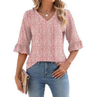 Imagem de Blusa túnica feminina LOMON, floral, manga 3/4, decote em V, GG