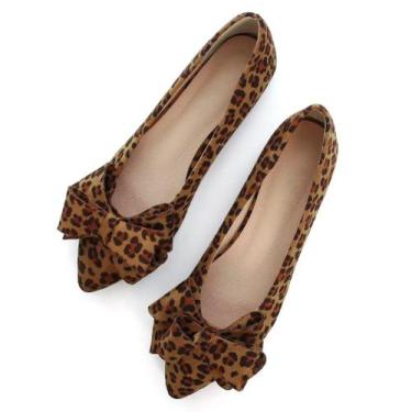 Imagem de Sapatos rasos TN TANGNEST femininos, moda, laço, marrom leopardo