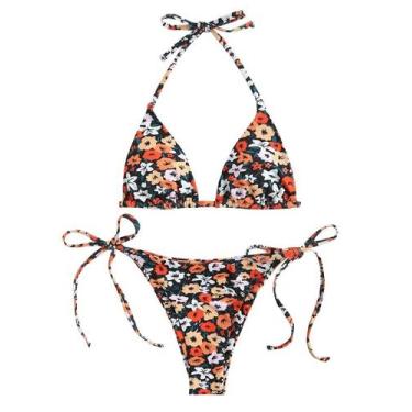 Imagem de Biquíni ZAFUL Triangle, 2 peças, corte alto, preto, floral, L