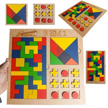 Imagem de Jogos de tabuleiro 3 Em 1 Tetris Tangram Jogo Da Velha Educativo - Zar