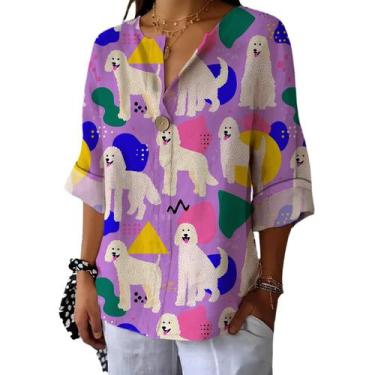 Imagem de Camiseta túnica domirica com decote em V floral estampada plus size