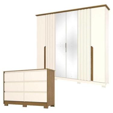 Imagem de Cômoda Ravenna E Guarda Roupa Casal Napoli Off White Nature - Henn - M