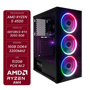 Imagem de Computador Gamer CertoX STREAM AMD - 1081 TC Dual Channel Ryzen 5 4500 Geforce RTX 3050 6GB 16GB DDR4 (2x8GB) 512GB SSD C/3 Fans Linux